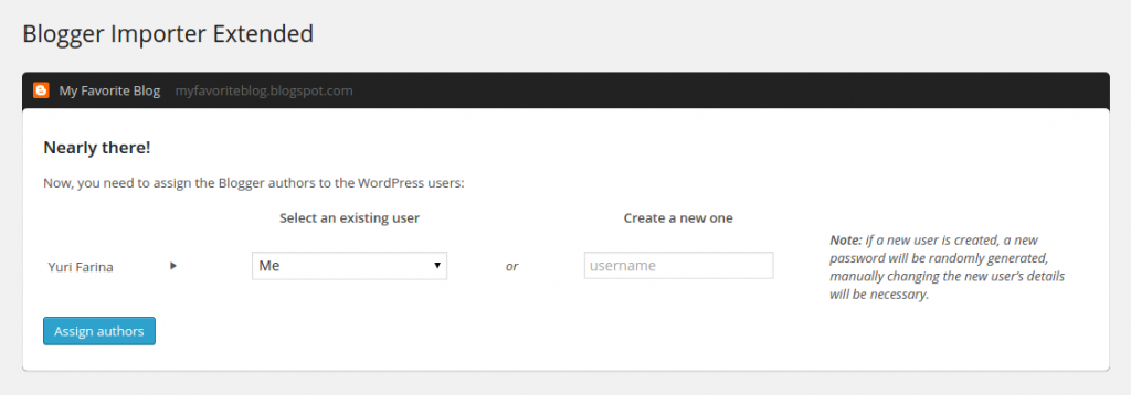 Blogger importer extended: user mapping